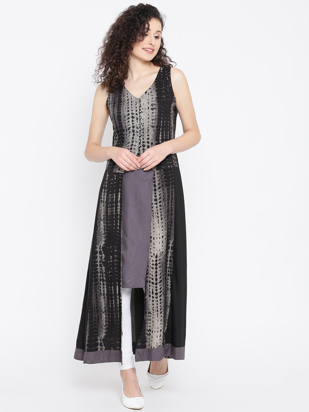 Buy Shree Women Grey Tie Dyed A Line Kurta Kurtas for Women 1734578