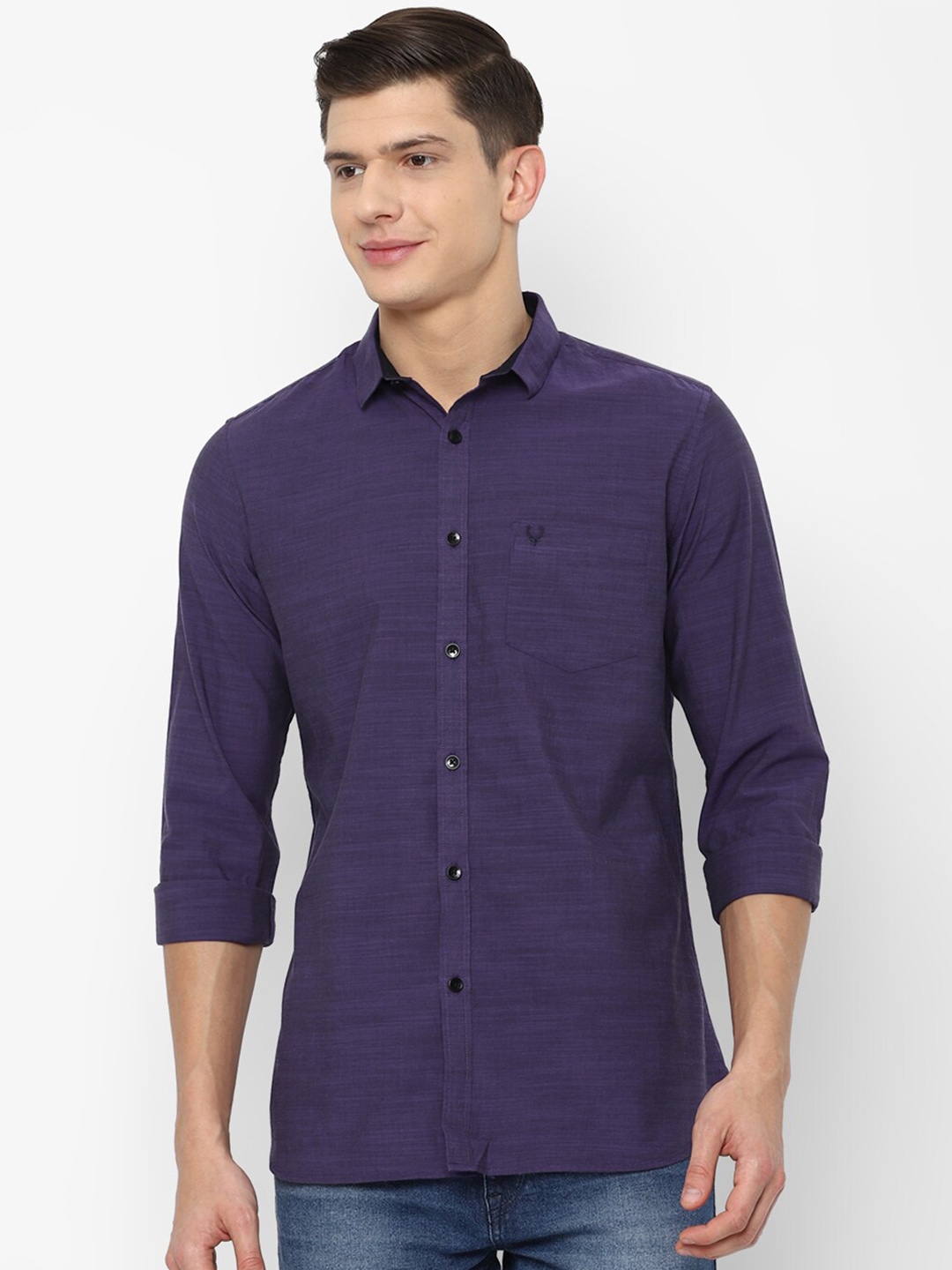 Buy Allen Solly Men Purple Slim Fit Cotton Casual Shirt - Shirts for ...