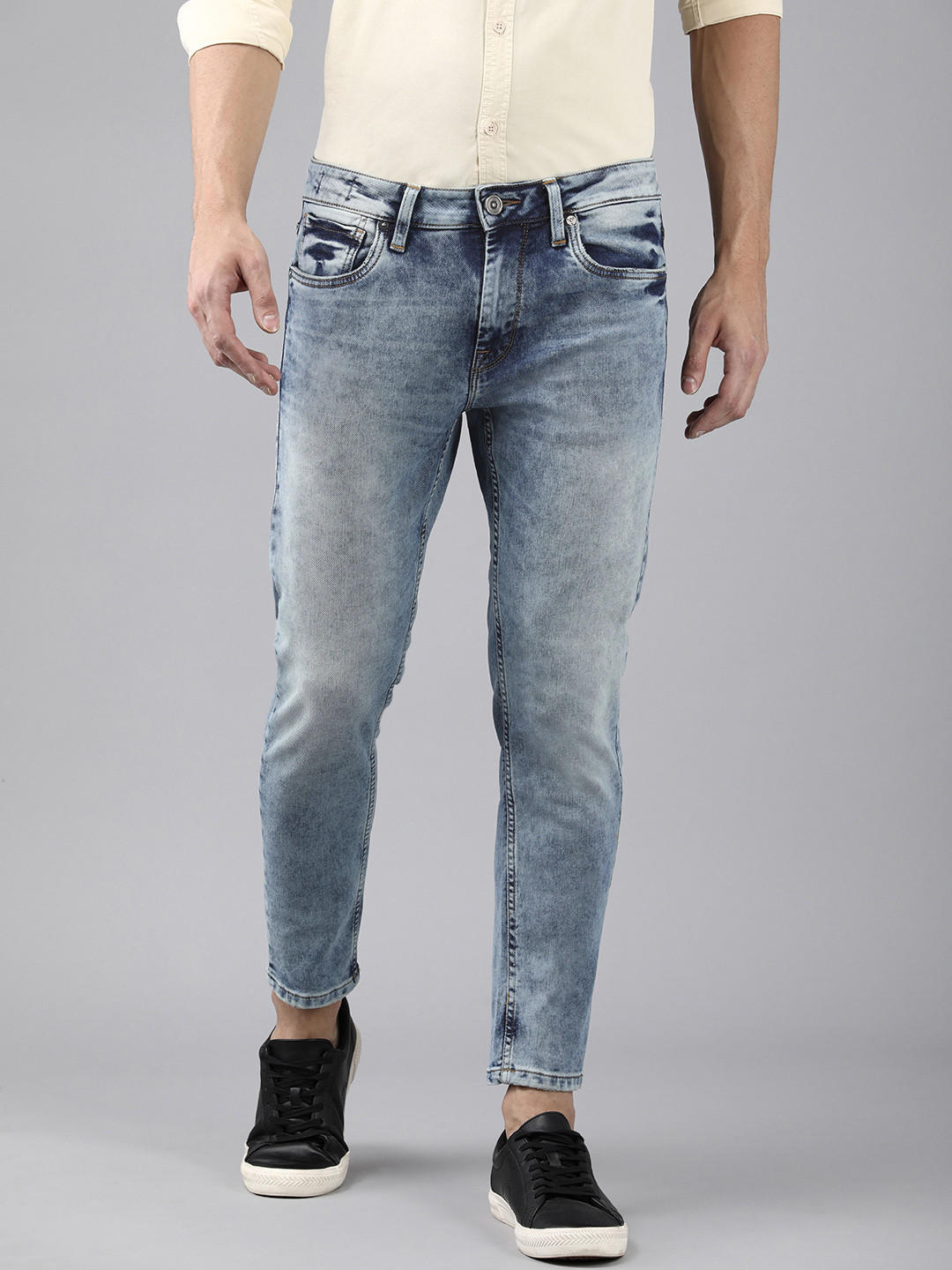 Buy Voi Jeans Men Blue Cropped Skinny Fit Light Fade Stretchable Jeans