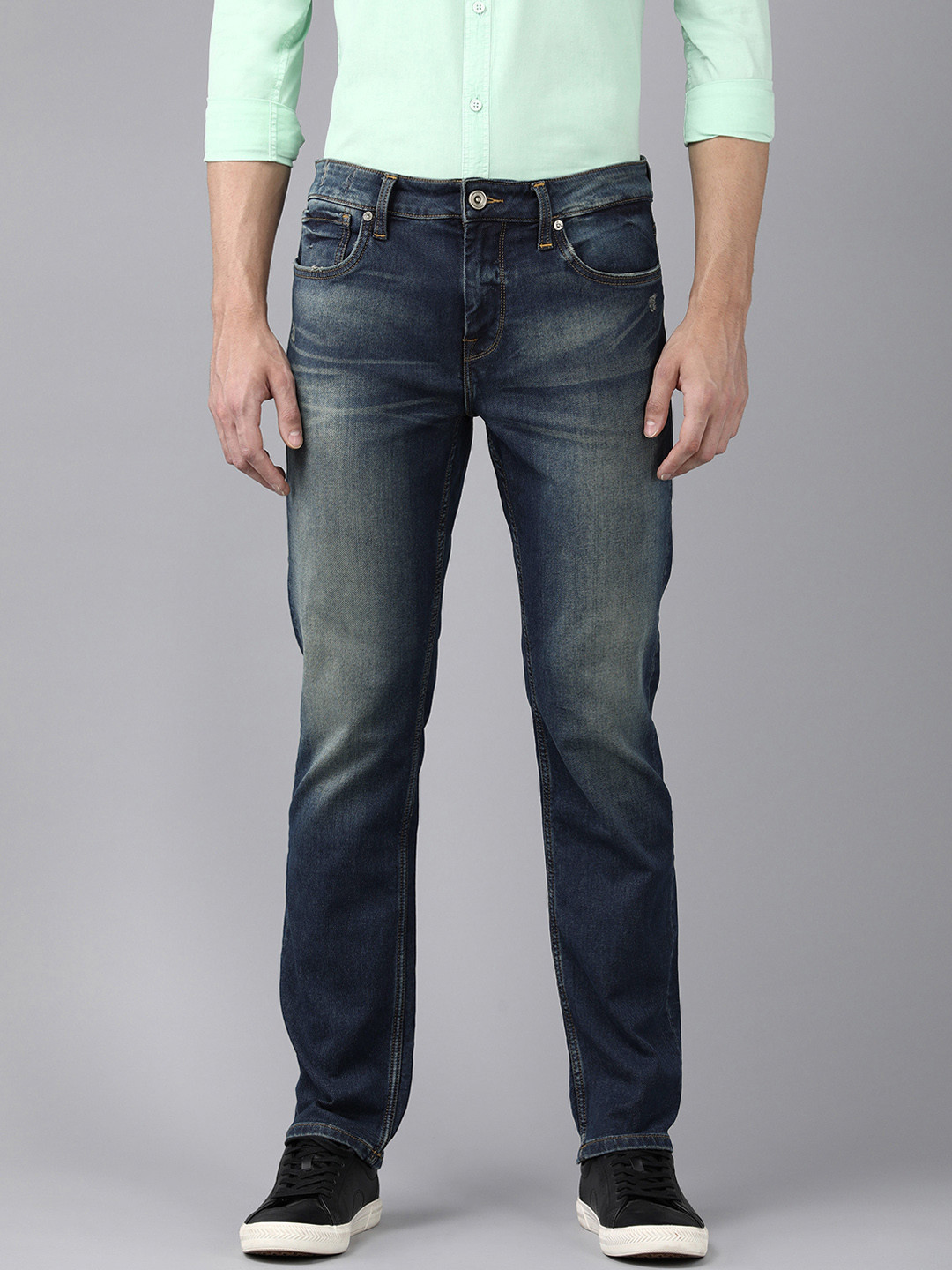 Buy Voi Jeans Men Blue Urban Slim Fit Mildly Distressed Light Fade