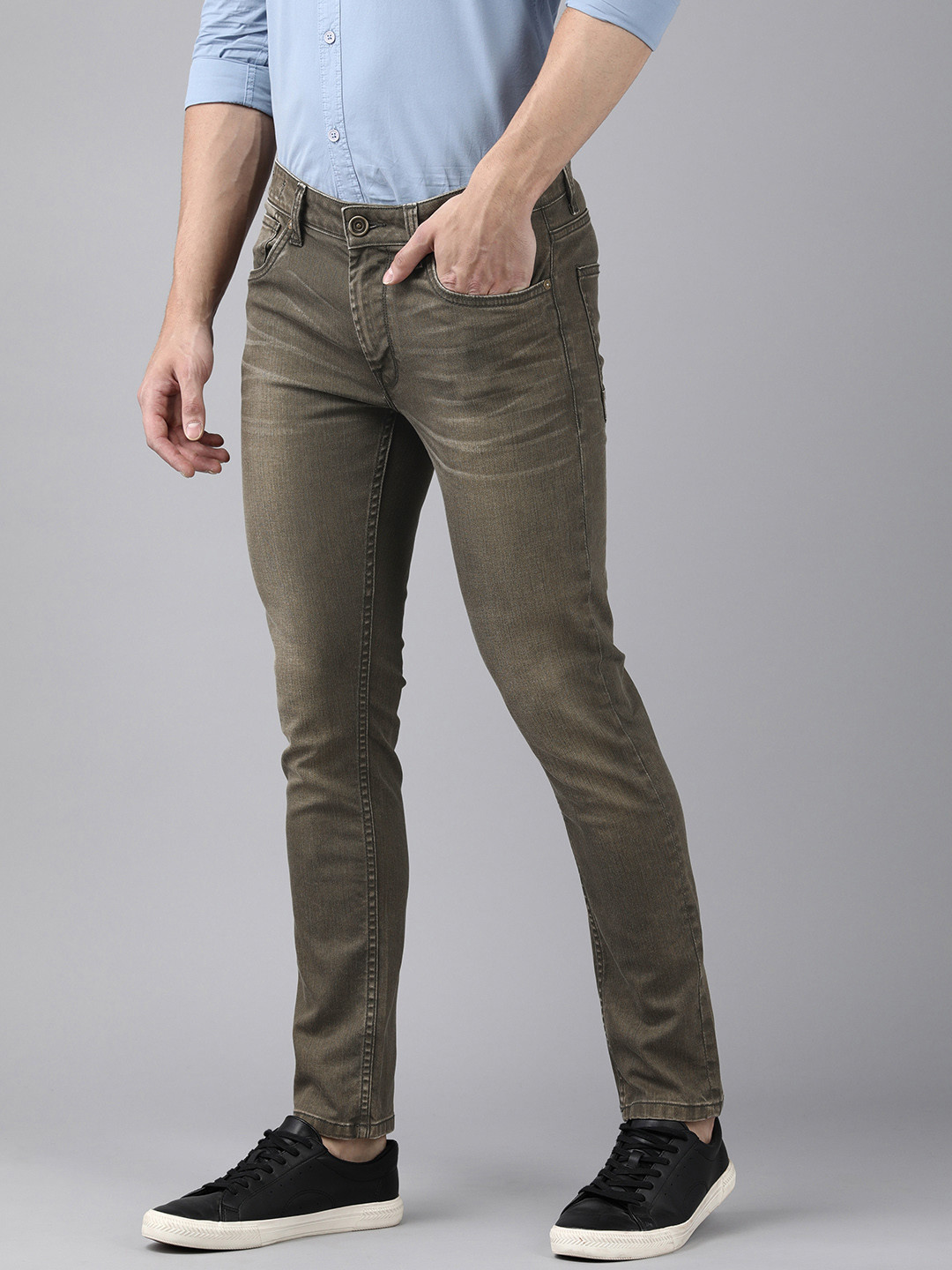 Buy Voi Jeans Men Olive Green Skin Tight Skinny Fit Light Fade Stretchable Jeans Jeans for Men