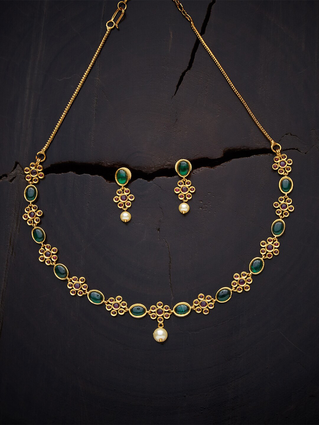 Buy Kushal's Fashion Jewellery Gold Plated & Green Jewellery Set