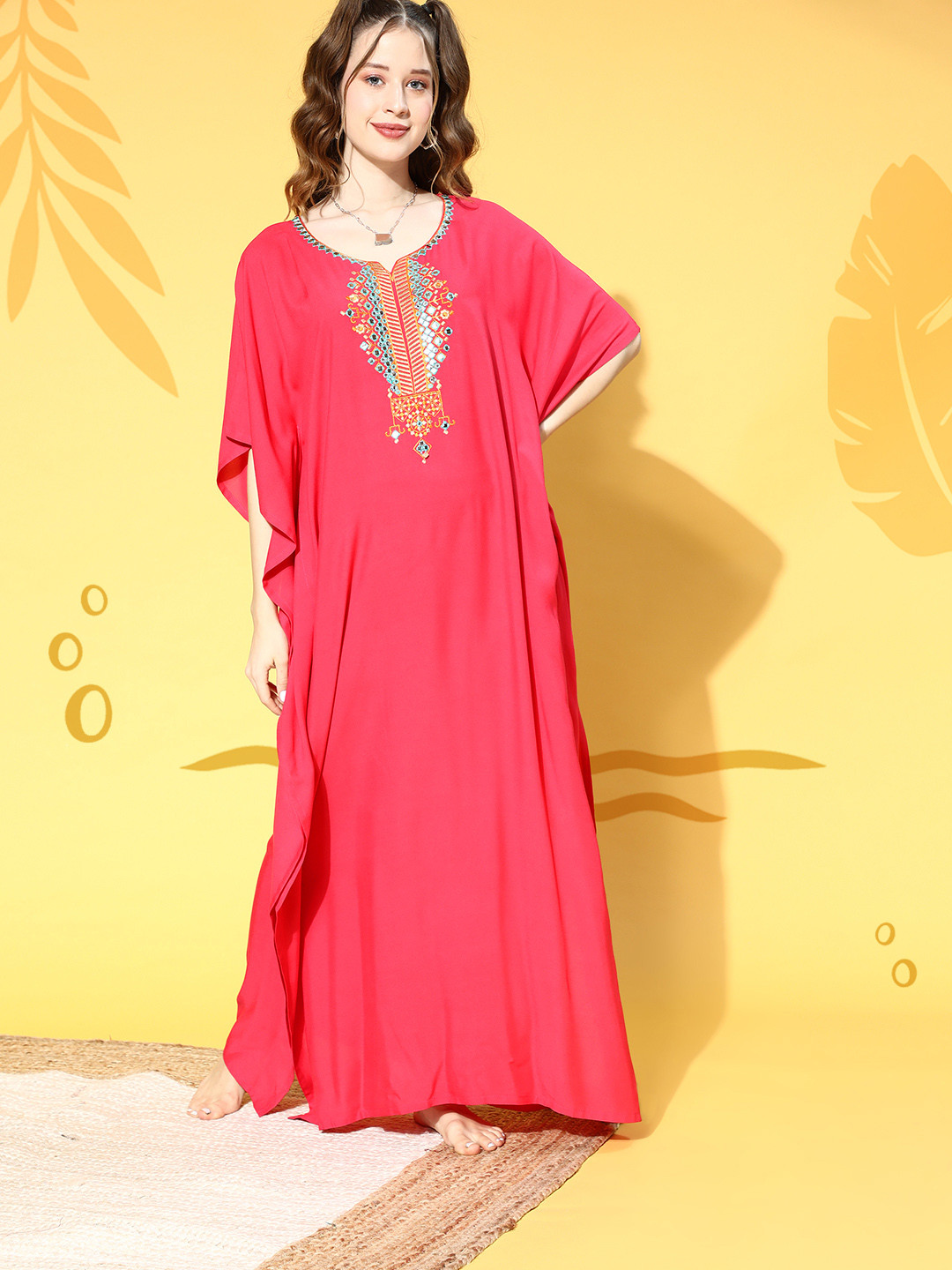 Buy Bannos Swagger Red Embroidered Maxi Nightdress Nightdress for Women 17348750 Myntra