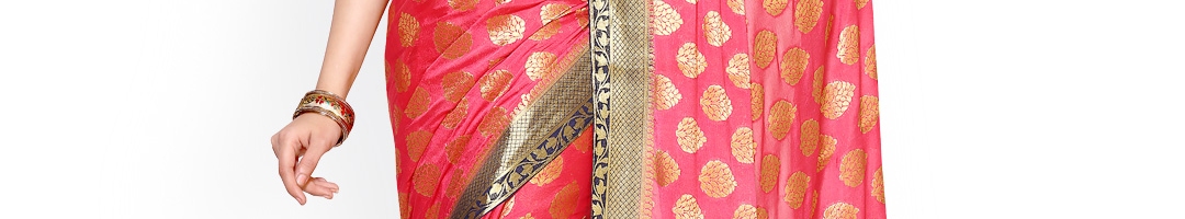 Buy MIMOSA Coral Pink Crepe & Kanjeevaram Art Silk Traditional Saree ...