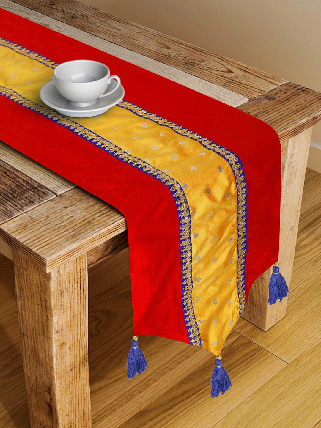 Buy SAKA DESIGNS Red & Mustard Yellow Ethnic Printed Table Runner