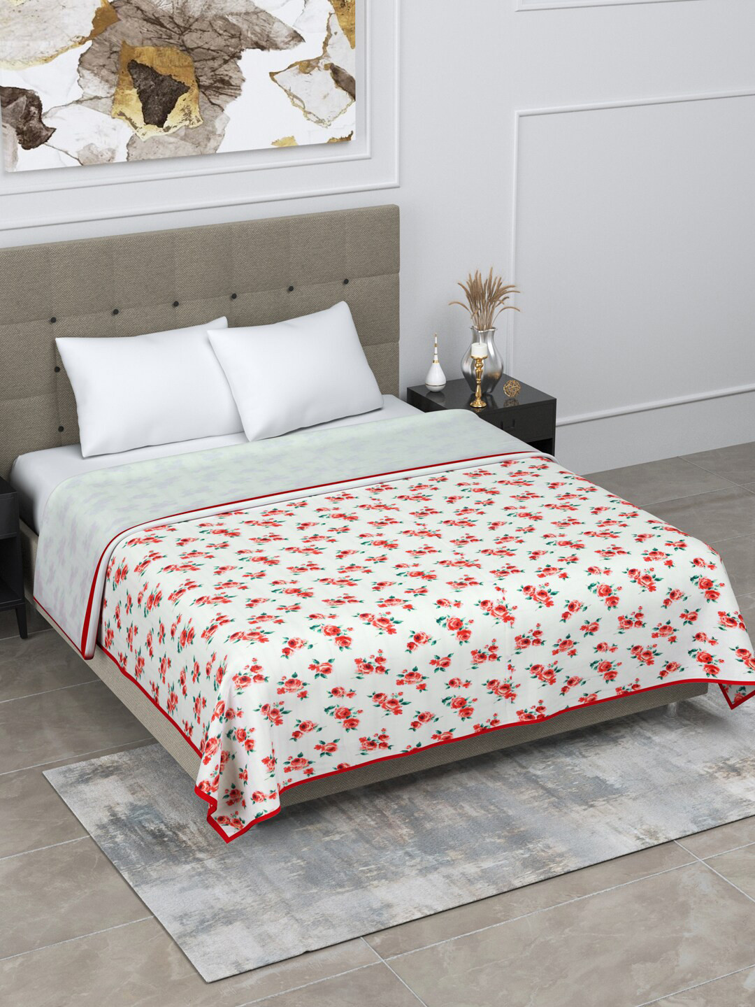 Buy BOMBAY DYEING Red & White Floral Printed 150 GSM AC Room Double Bed