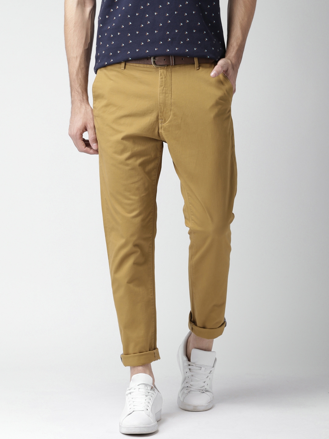 Buy Mast & Harbour Khaki Slim Fit Chino Trousers - Trousers for Men ...
