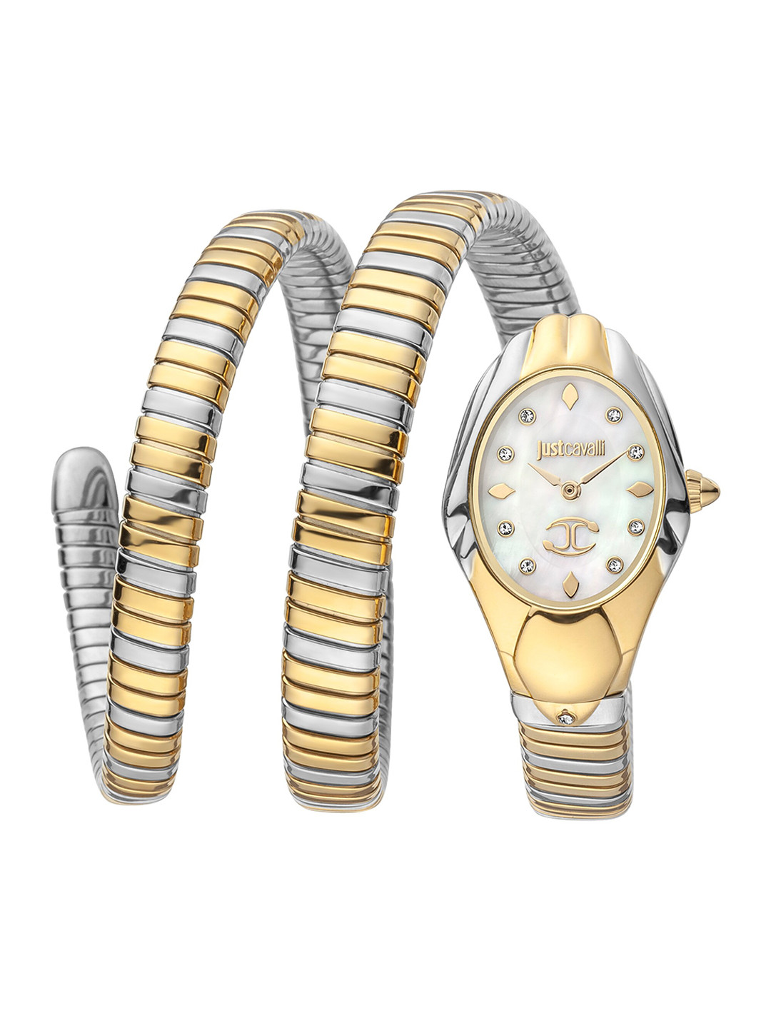 Buy Just Cavalli Women White Brass Dial & Stainless Steel Wrap Around