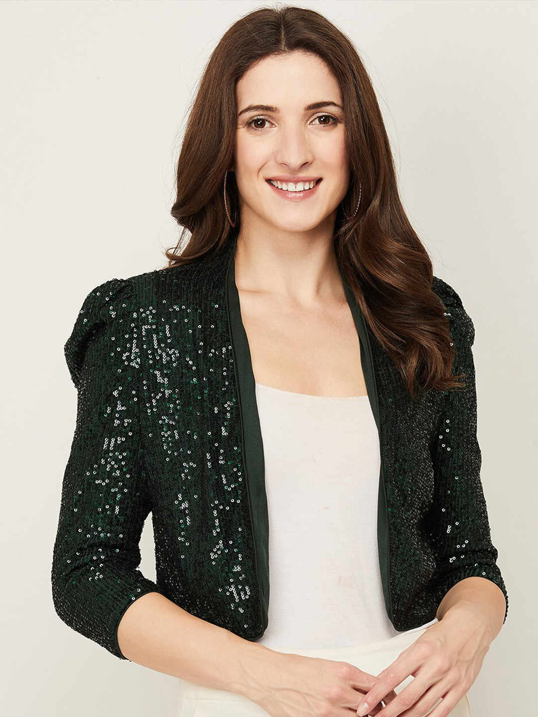 Buy CODE By Lifestyle Women Green Party Embellished Crop Shrug Shrug