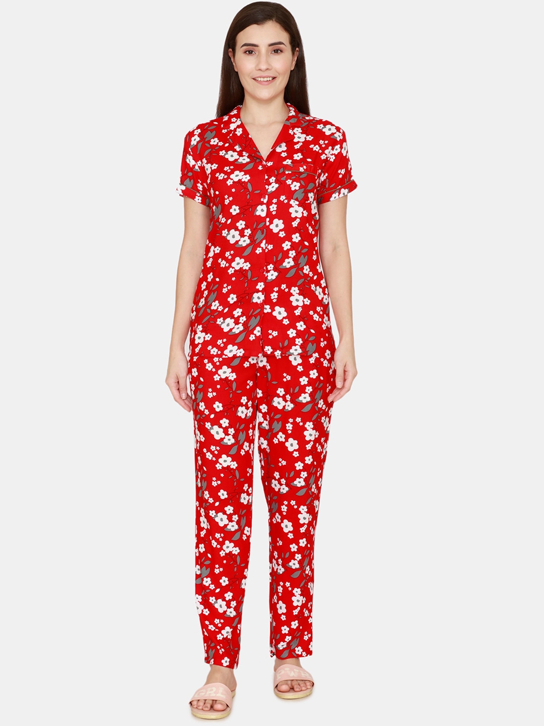 Buy Coucou By Zivame Women Red And White Floral Printed Pure Cotton Night Suits Night Suits For