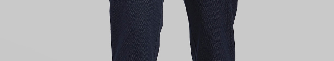 Buy Parx Men Navy Blue Tapered Fit Solid Cotton Trousers - Trousers for ...