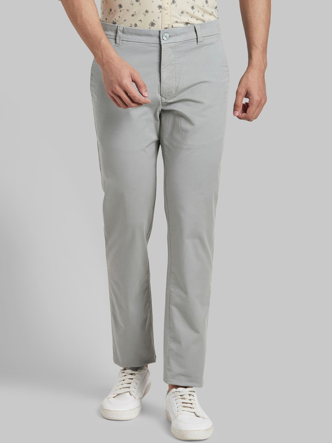 Buy Parx Men Grey Solid Regular Fit Cotton Trousers - Trousers for Men ...
