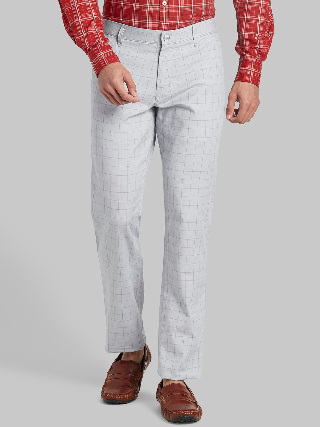 Buy Parx Men Grey & Black Tapered Fit Trousers - Trousers for Men ...