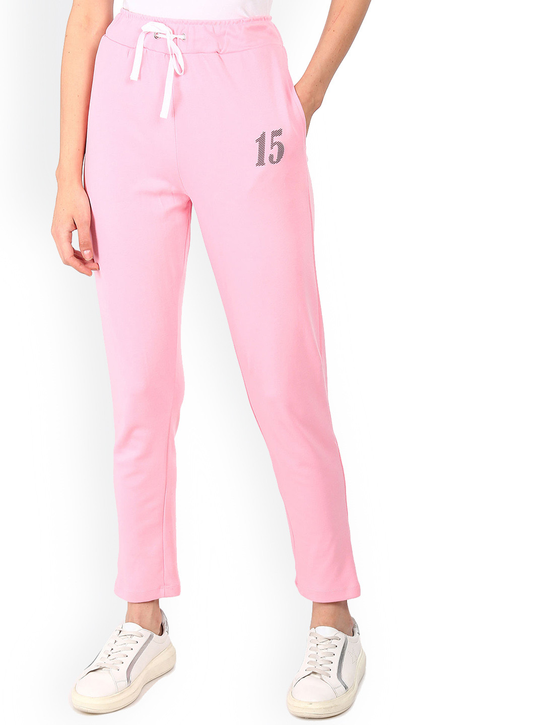 Buy Sugr Women Pink Solid Straight Fit Pure Cotton Track Pant Track