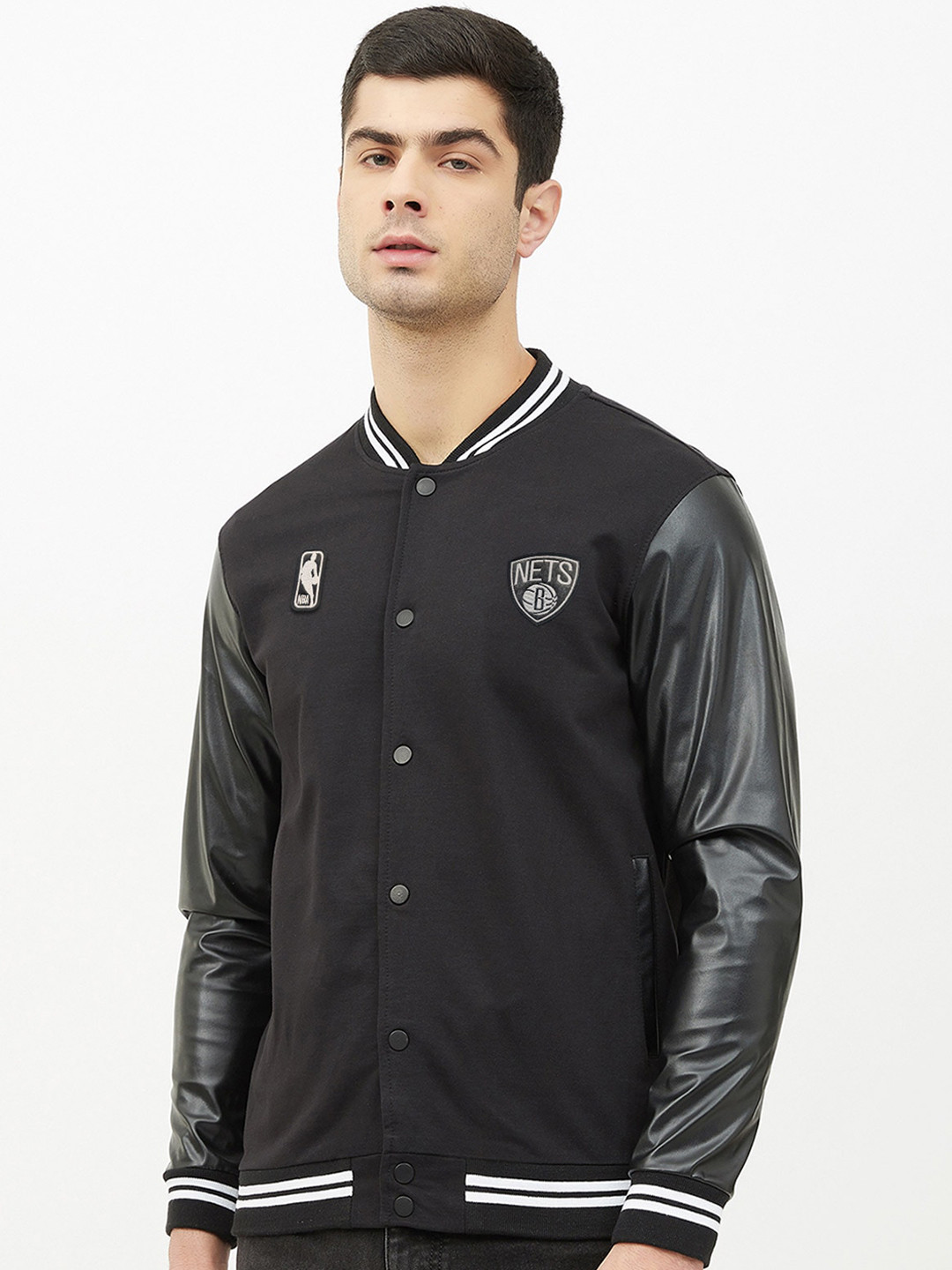 Buy NBA Men Black Brooklyn Nets Bomber With Embroidered Jacket