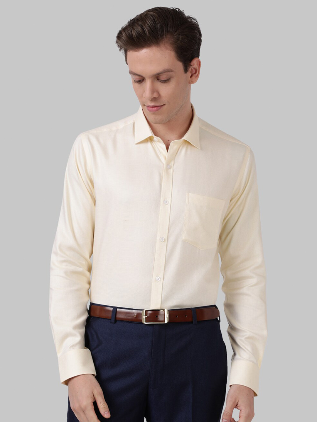 Buy Park Avenue Men Yellow Slim Fit Cotton Formal Shirt Shirts for