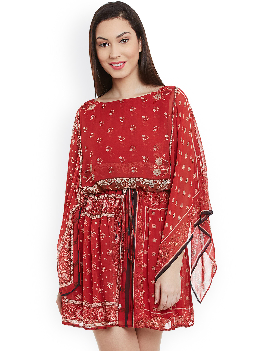 Buy Label Ritu Kumar Women Red Printed Kaftan Dress Dresses for Women