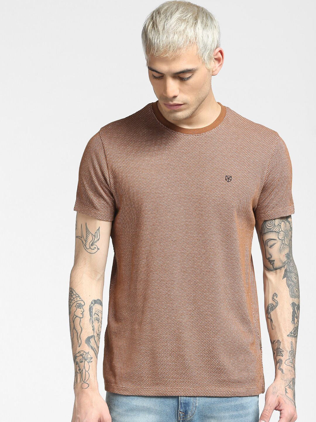 Buy Jack & Jones Men Brown Slim Fit Cotton T Shirt Tshirts for Men