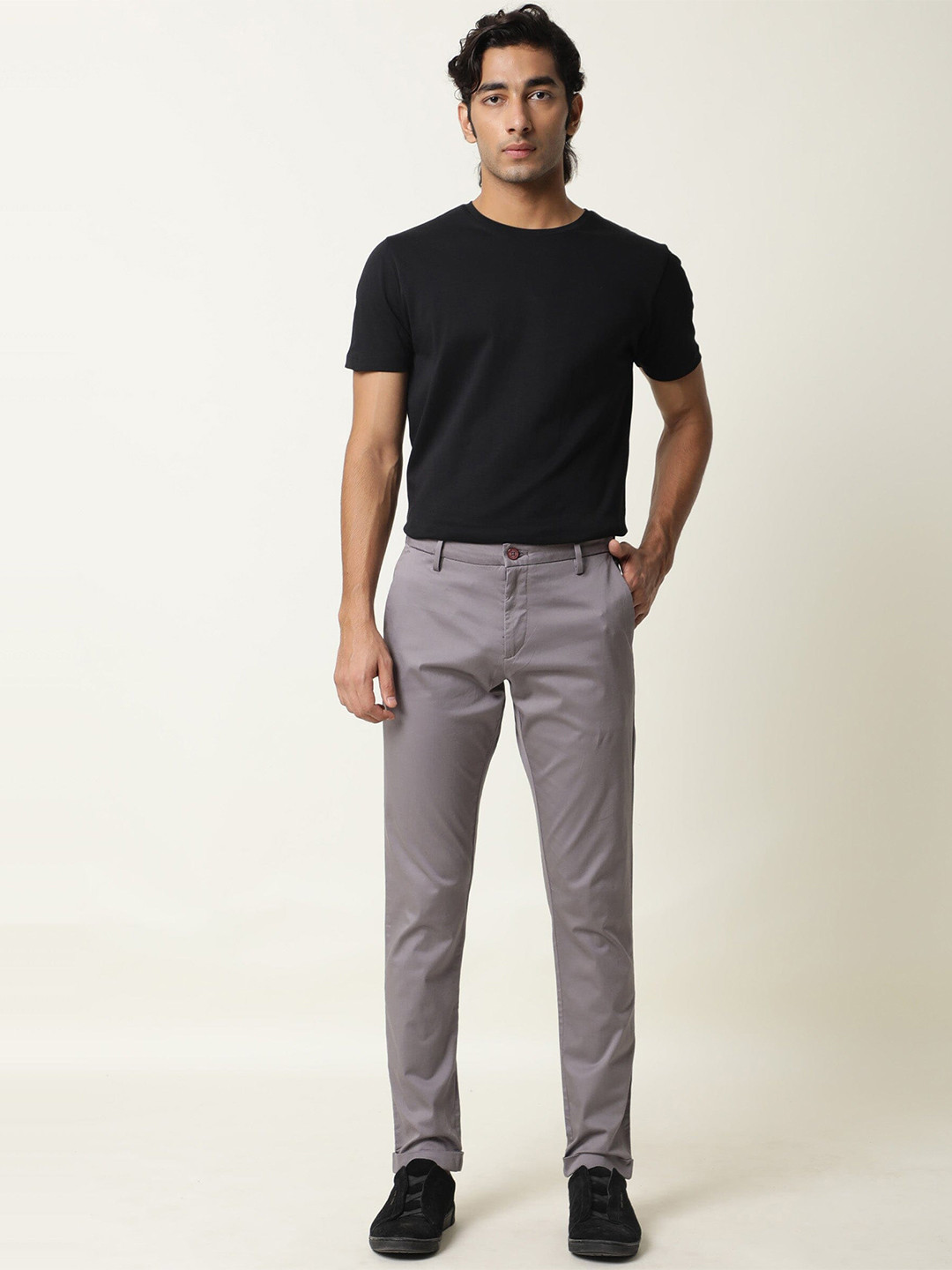 Rare Rabbit Men's Maks Dark Grey Drawstring Closure Mid-Rise Relaxed Fit Solid Trouser main image 0