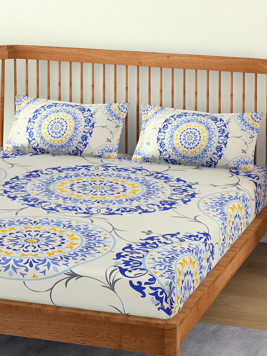 Buy EK BY EKTA KAPOOR Utkarsh Mandala 120 TC Cotton King Bedsheet & 2