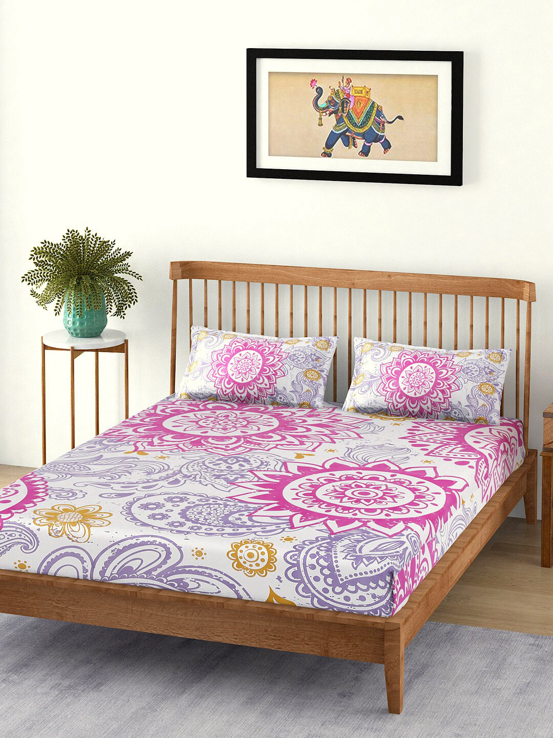 Buy EK BY EKTA KAPOOR Pink Ethnic Motifs 120 TC King Bedsheet With 2