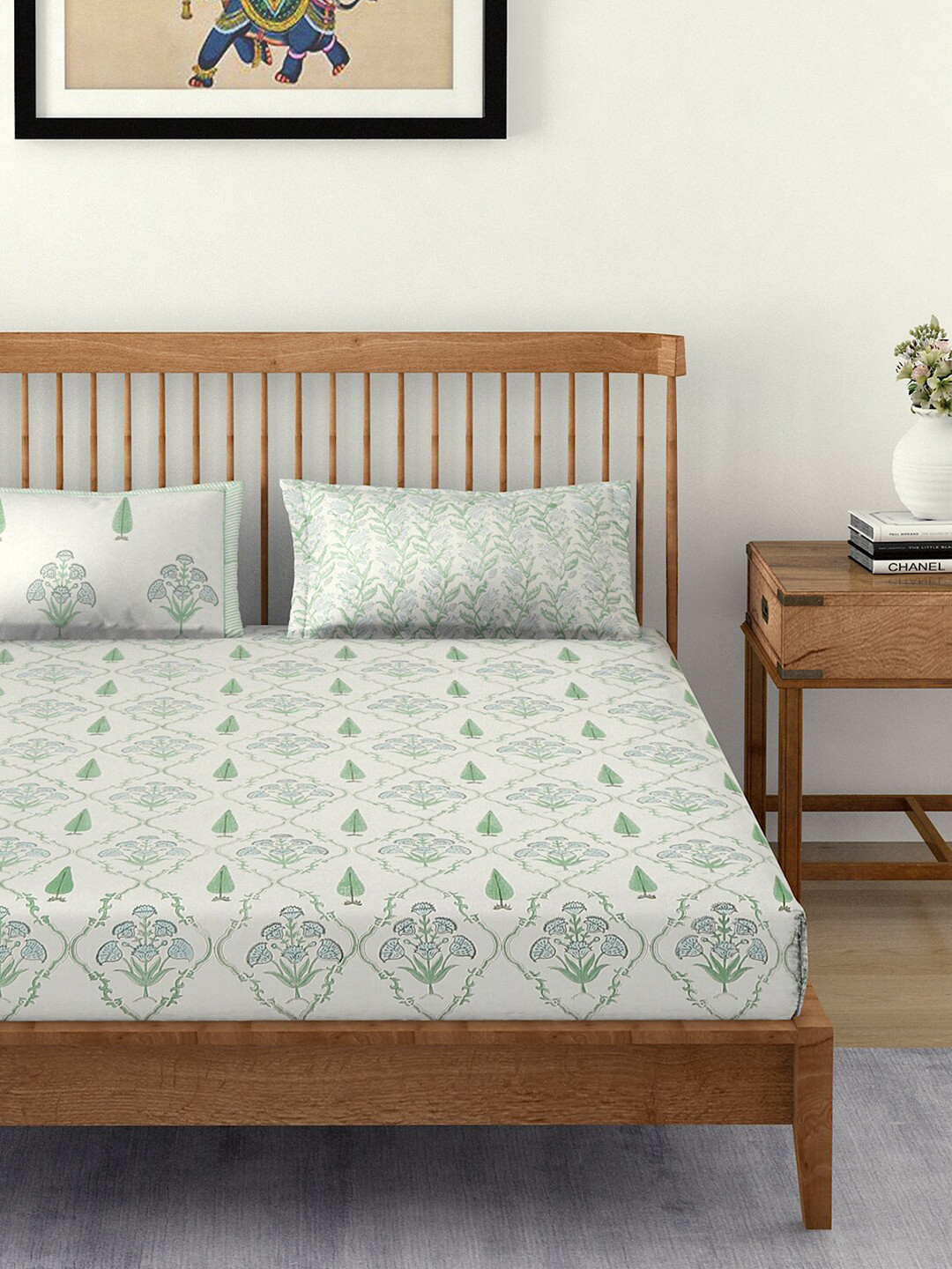 Buy EK BY EKTA KAPOOR White Mughal Jaal Hand Block Cotton 120 TC King