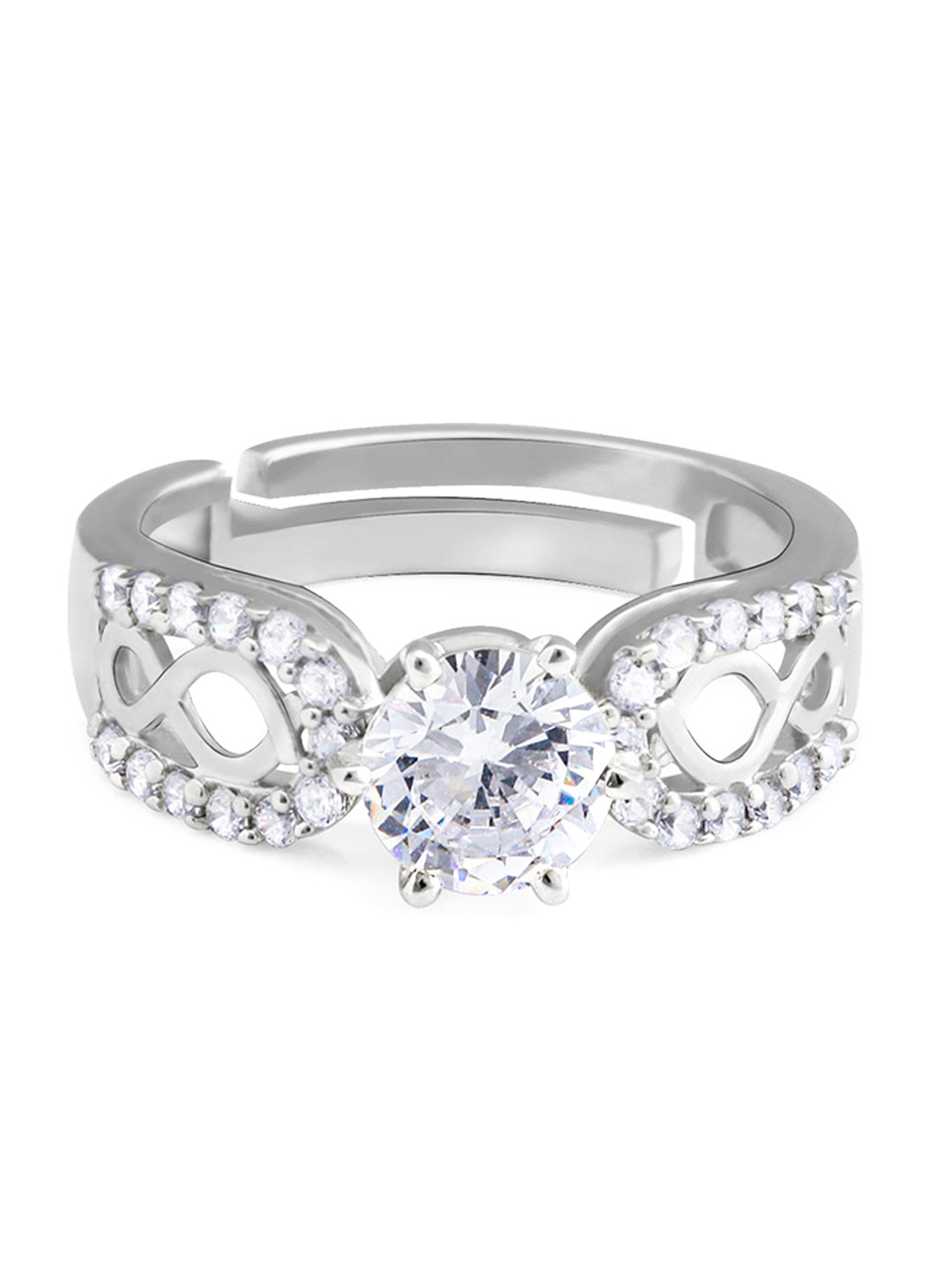 Buy GIVA Rhodium Plated & White CZ Studded Dazzling Clasp Finger Ring