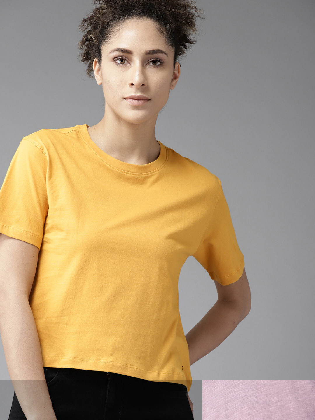 Buy Roadster Women Pack Of 2 Solid Pure Cotton T Shirts Tshirts for