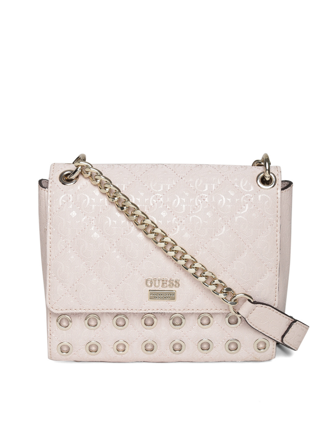 Buy GUESS Light Pink Logo Textured & Quilted Sling Bag Handbags for