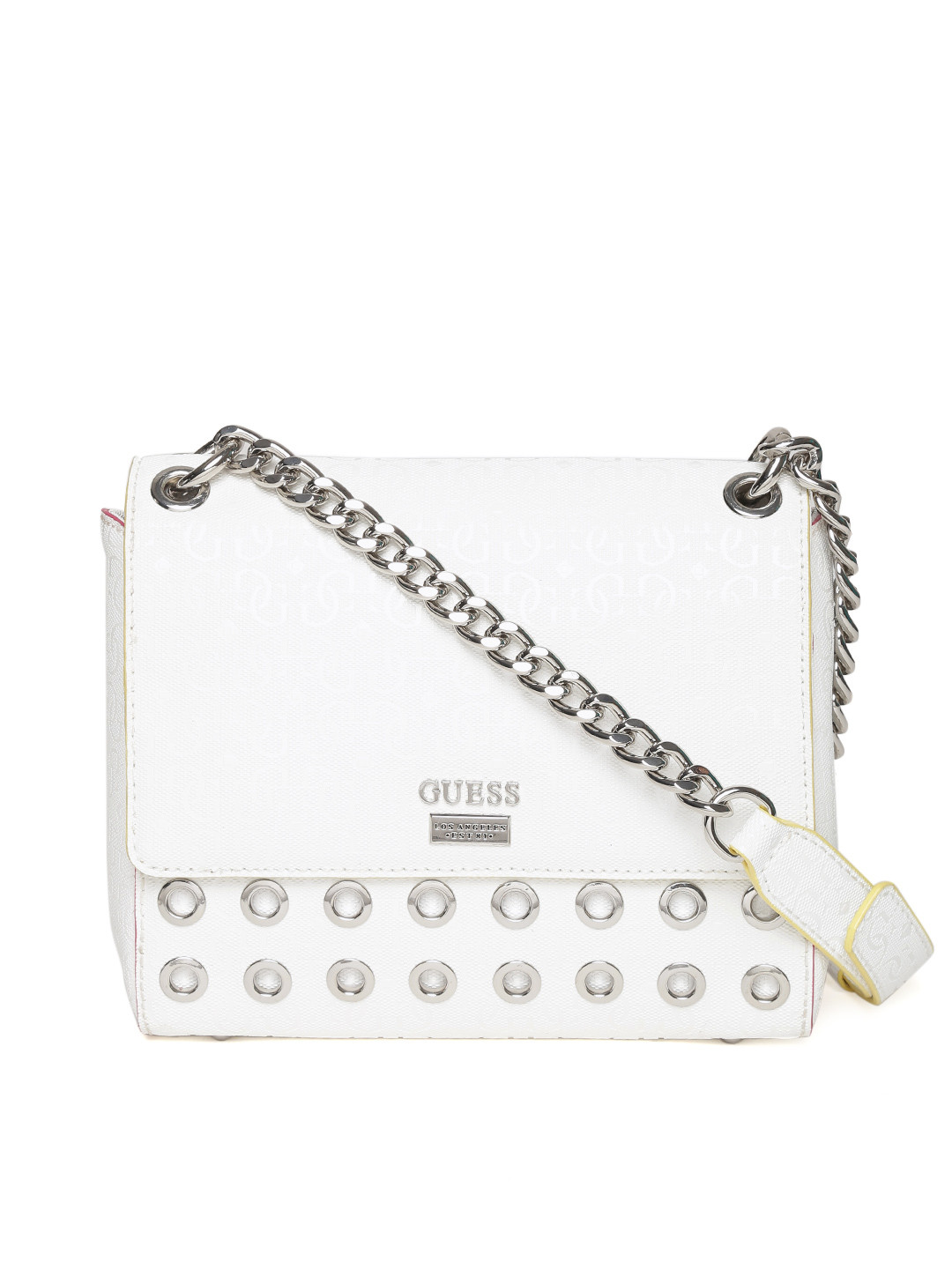 Buy GUESS White Logo Textured Sling Bag Handbags for Women 1738160