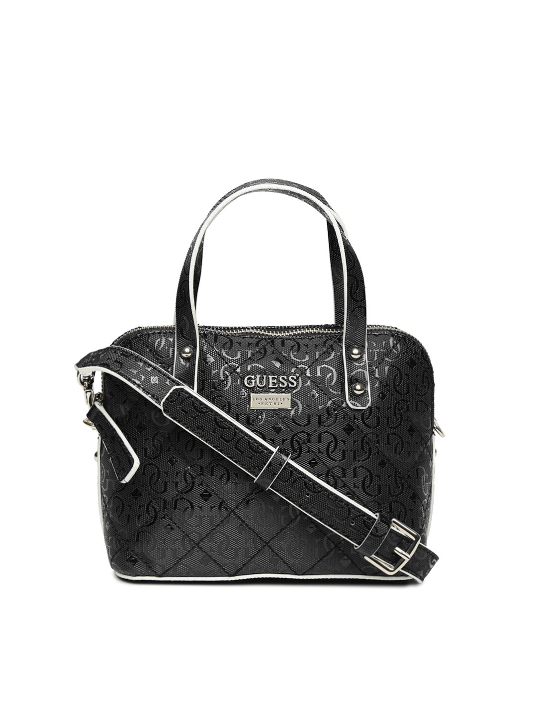 Buy GUESS Black Logo Textured Quilted Handbag With Sling Strap