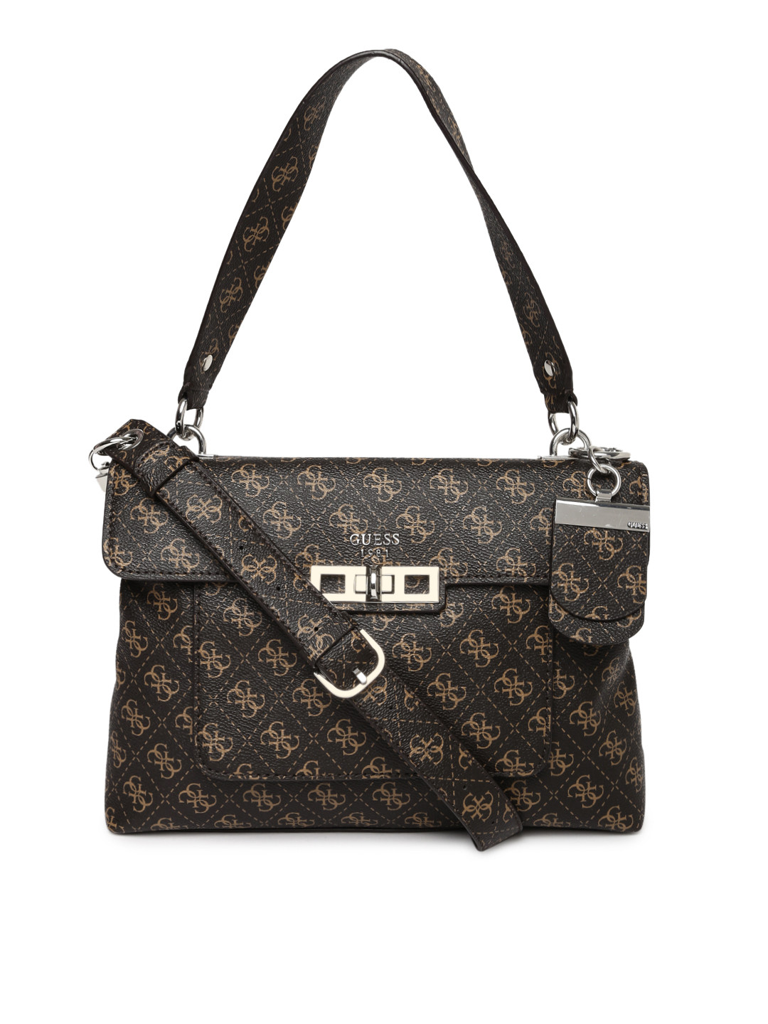 Buy GUESS Brown Printed Shoulder Bag With Sling Strap Handbags for