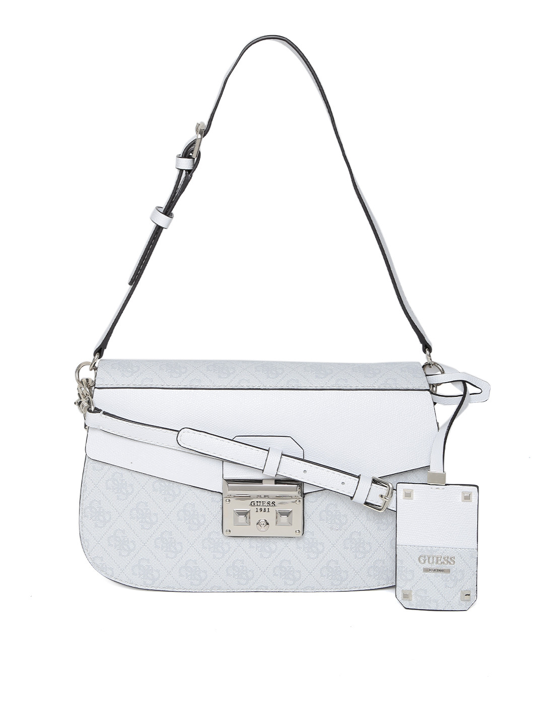 Buy GUESS Grey & Off White Logo Print Shoulder Bag With Sling Strap
