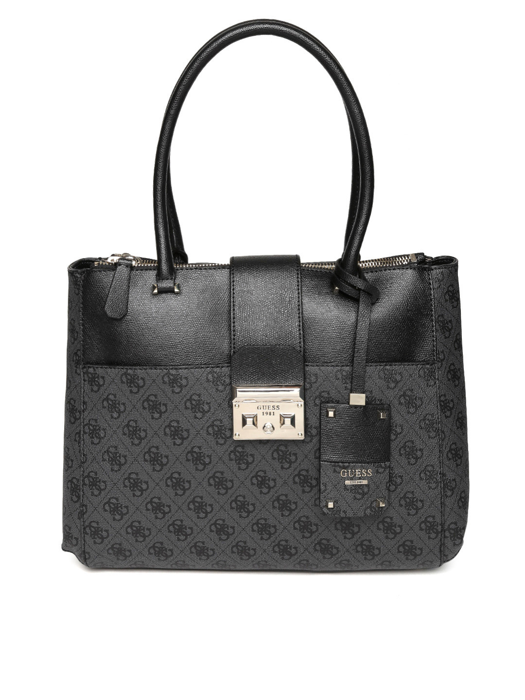 Buy GUESS Charcoal Grey & Black Printed Shoulder Bag Handbags for