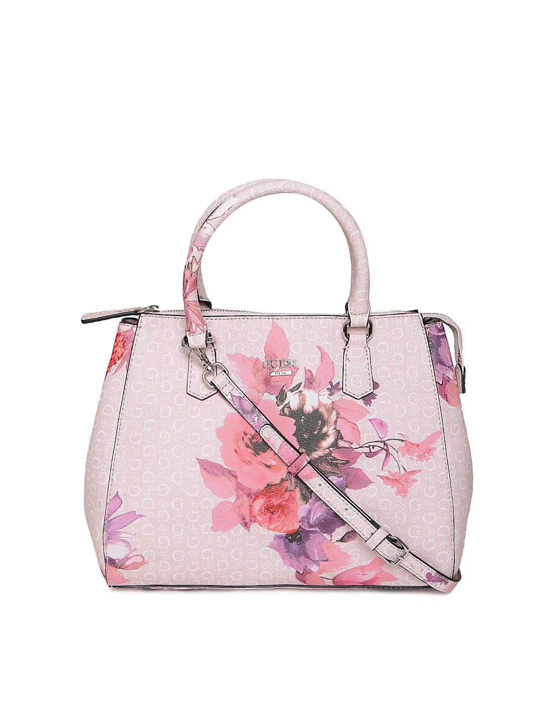 Buy GUESS Pink Floral Print Handheld Bag With Sling Strap - Handbags ...
