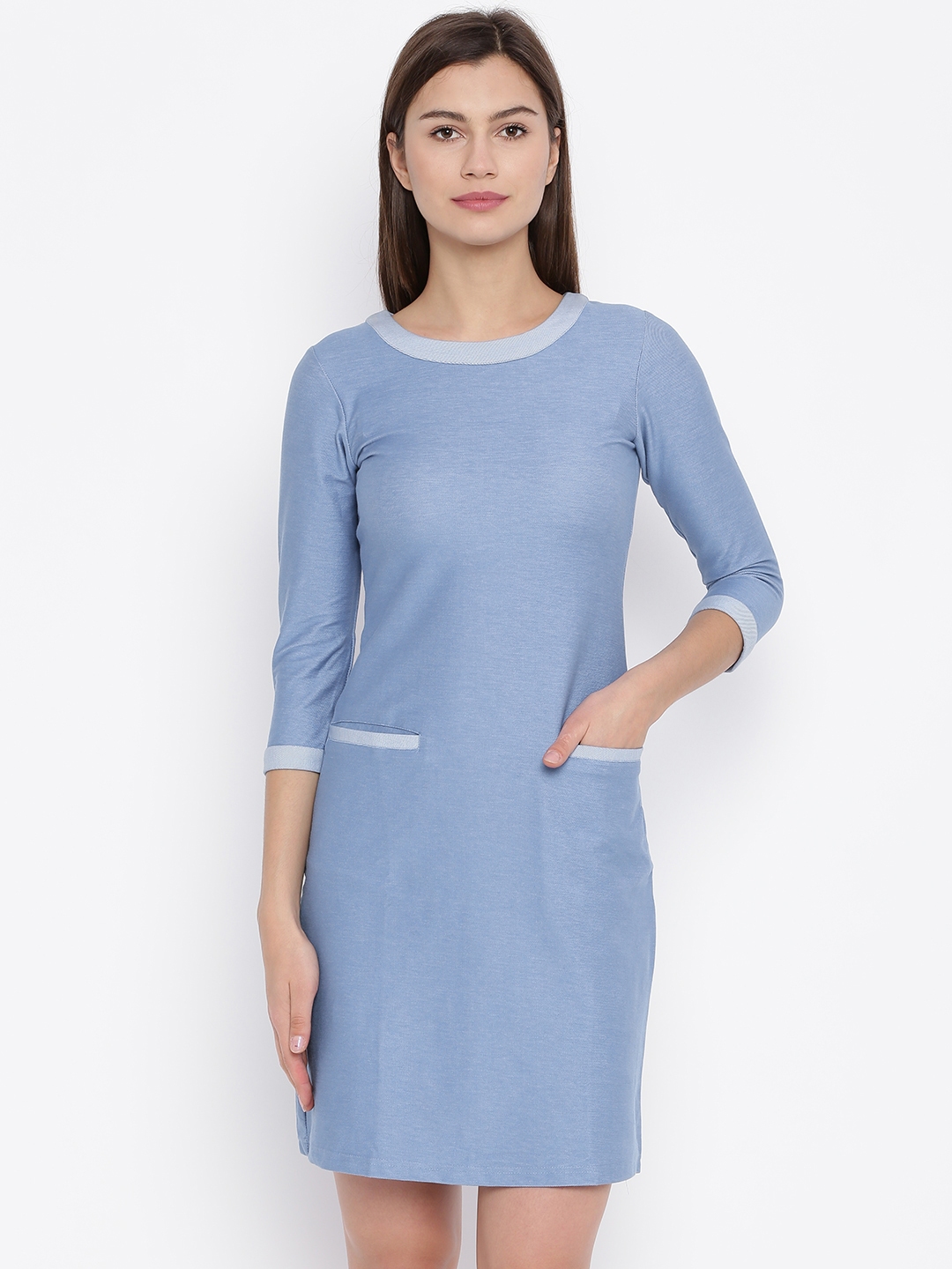 Buy And Women Blue Solid Sheath Dress Dresses For Women 1738271 Myntra