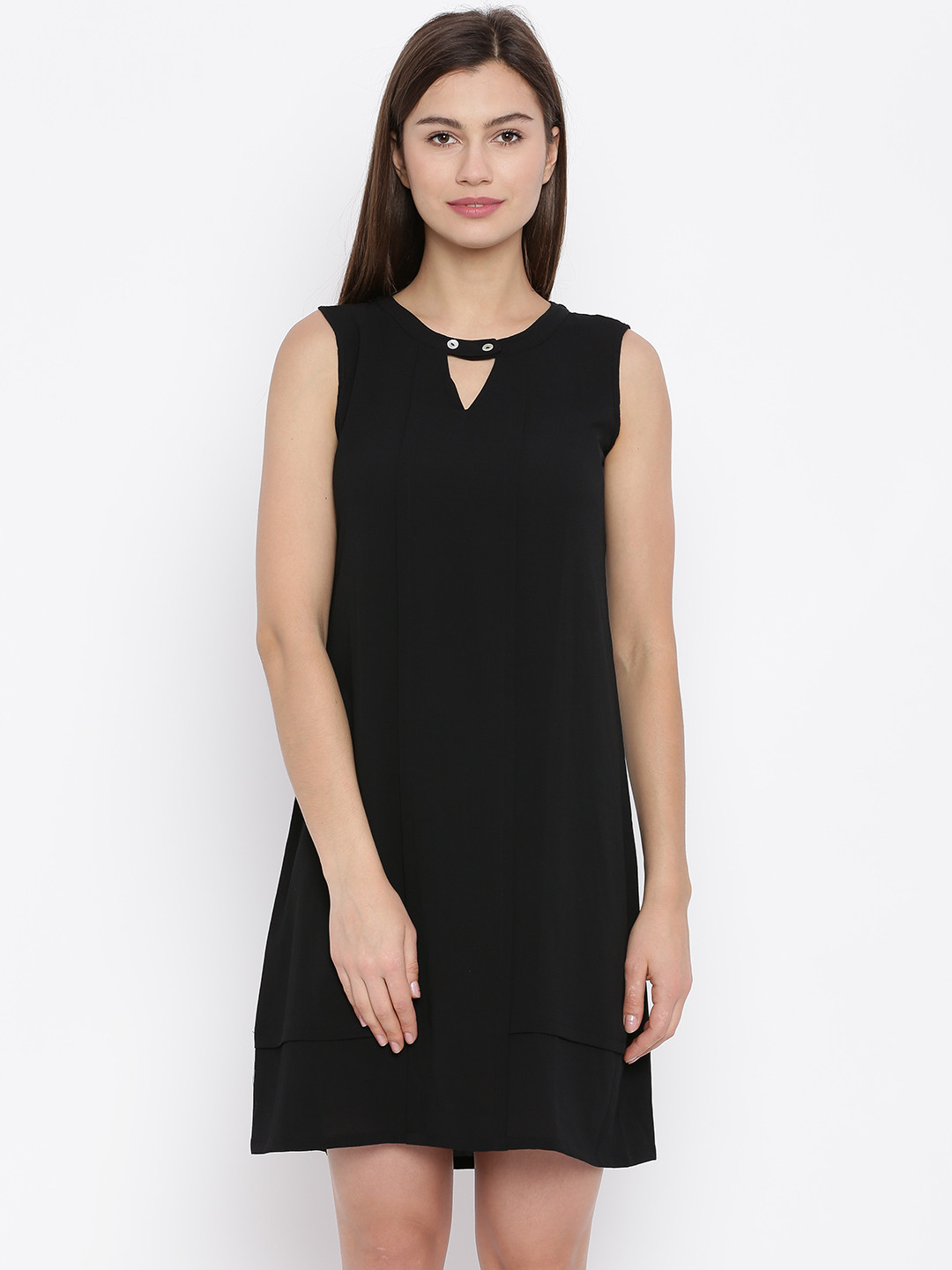 Girls Black Solid A-line Dress With Contrast Large Bow Details main image 0