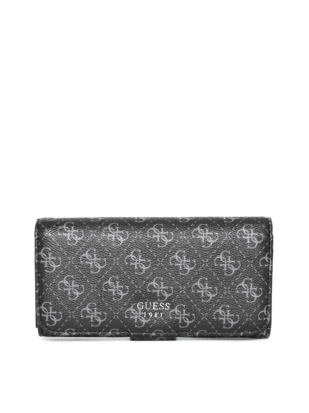 Buy GUESS Women Charcoal Grey Printed Two Fold Wallet Wallets for