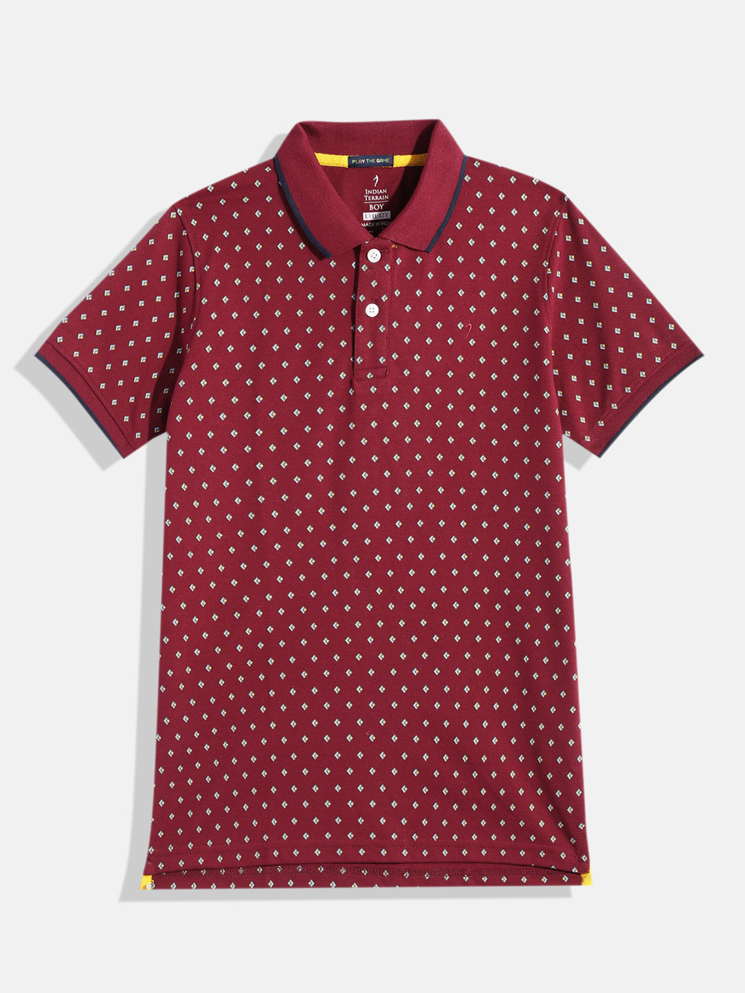 Buy Indian Terrain Boys Micro Ditsy Geometric Print Polo Collar Knitted buy-indian-terrain-boys-micro-ditsy-geometric-print-polo-collar-knitted