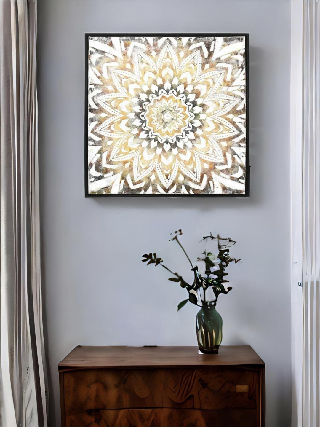 Buy Athome By Nilkamal Mustard Yellow & Brown Traditional Art Painting