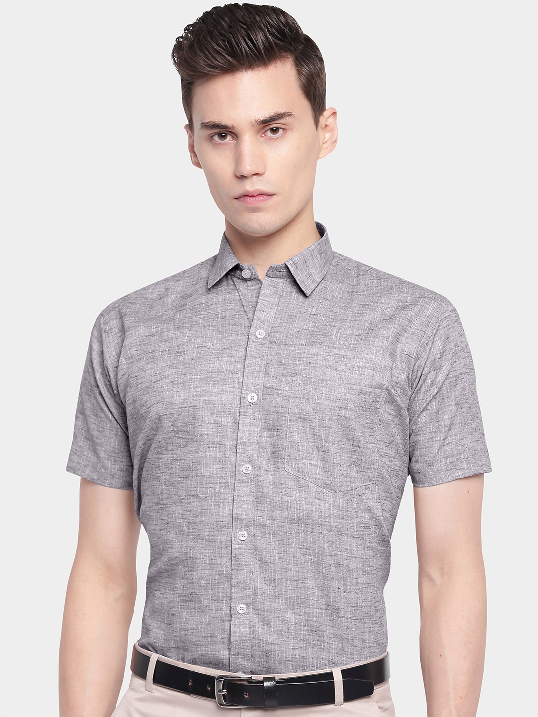 Buy GHPC Men Grey Relaxed Formal Cotton Linen Shirt - Shirts for Men ...