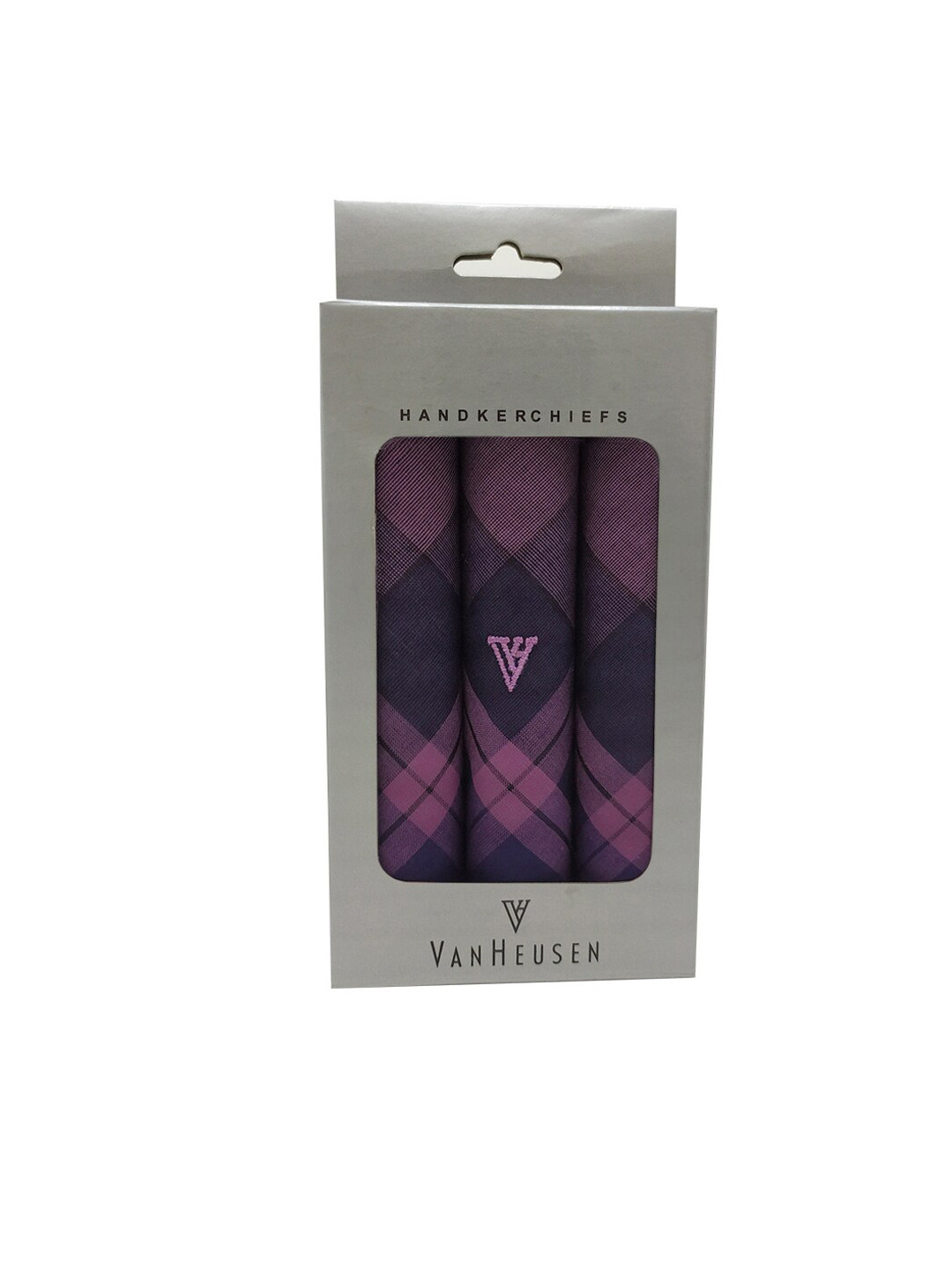 Buy Van Heusen Men Purple Checked Set Of 3 Cotton Handkerchiefs