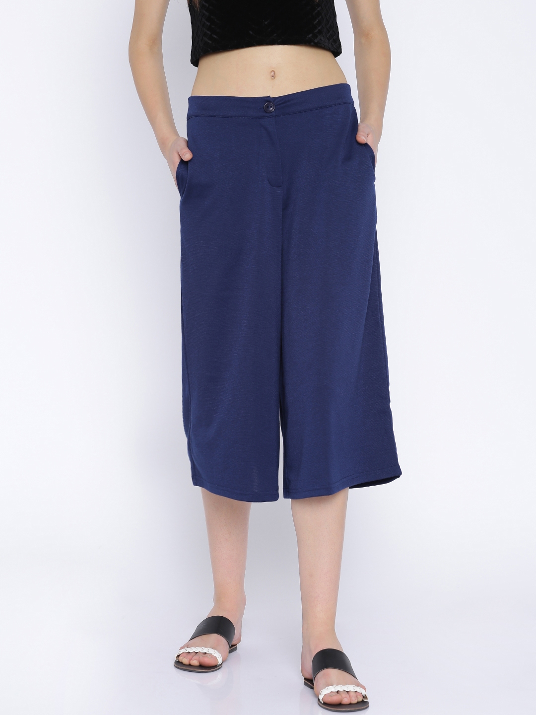 Buy Global Desi Women Navy Solid Culottes - Trousers for Women 1739026 ...