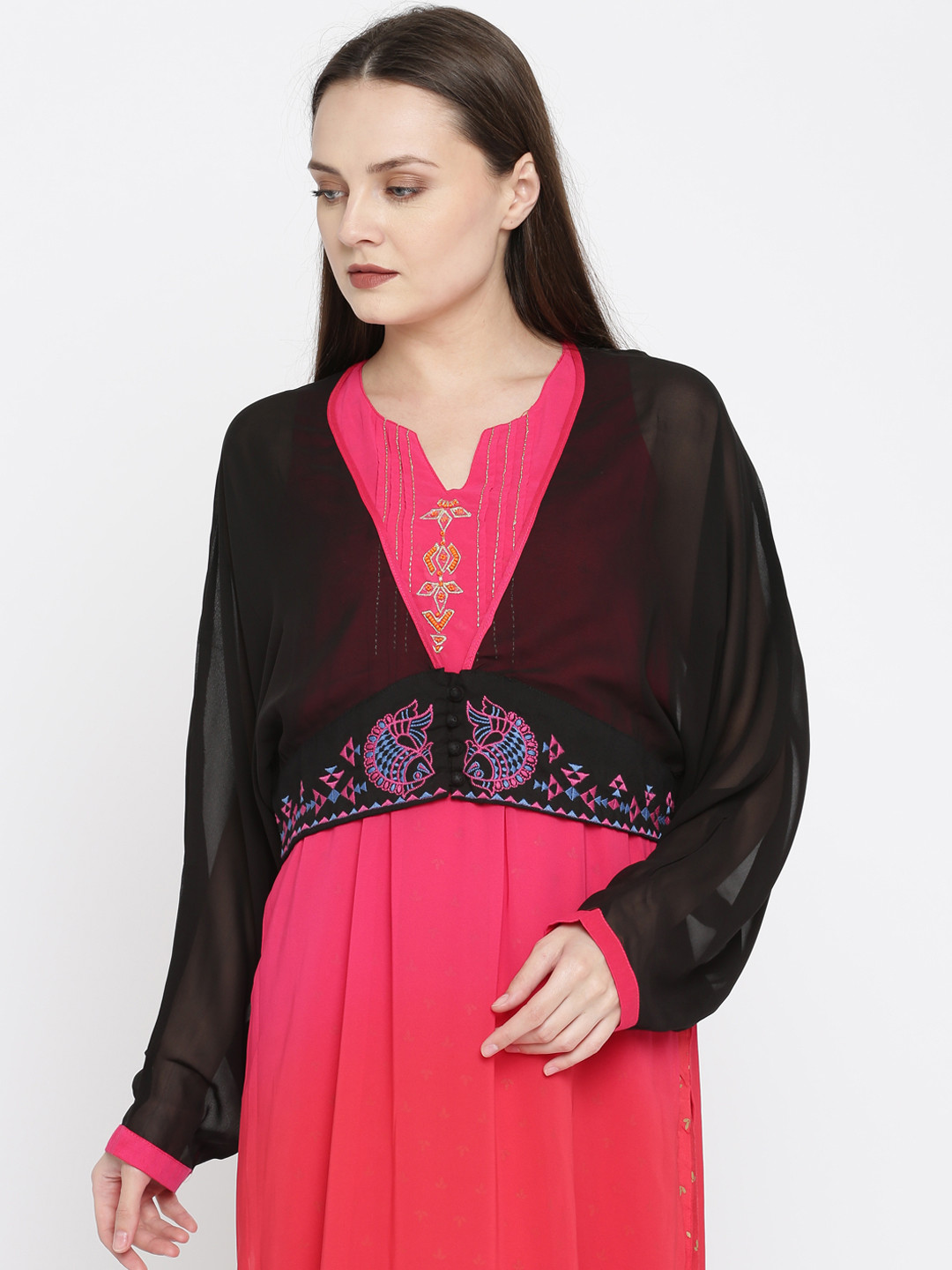 Buy Global Desi Black Sheer Embroidered Crop Shrug Shrug for Women