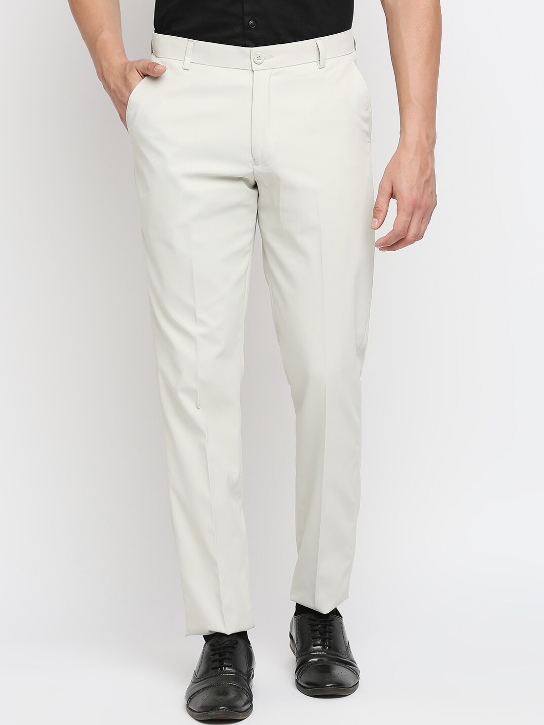 Buy Solemio Men White Relaxed Regular Fit Formal Trousers - Trousers ...