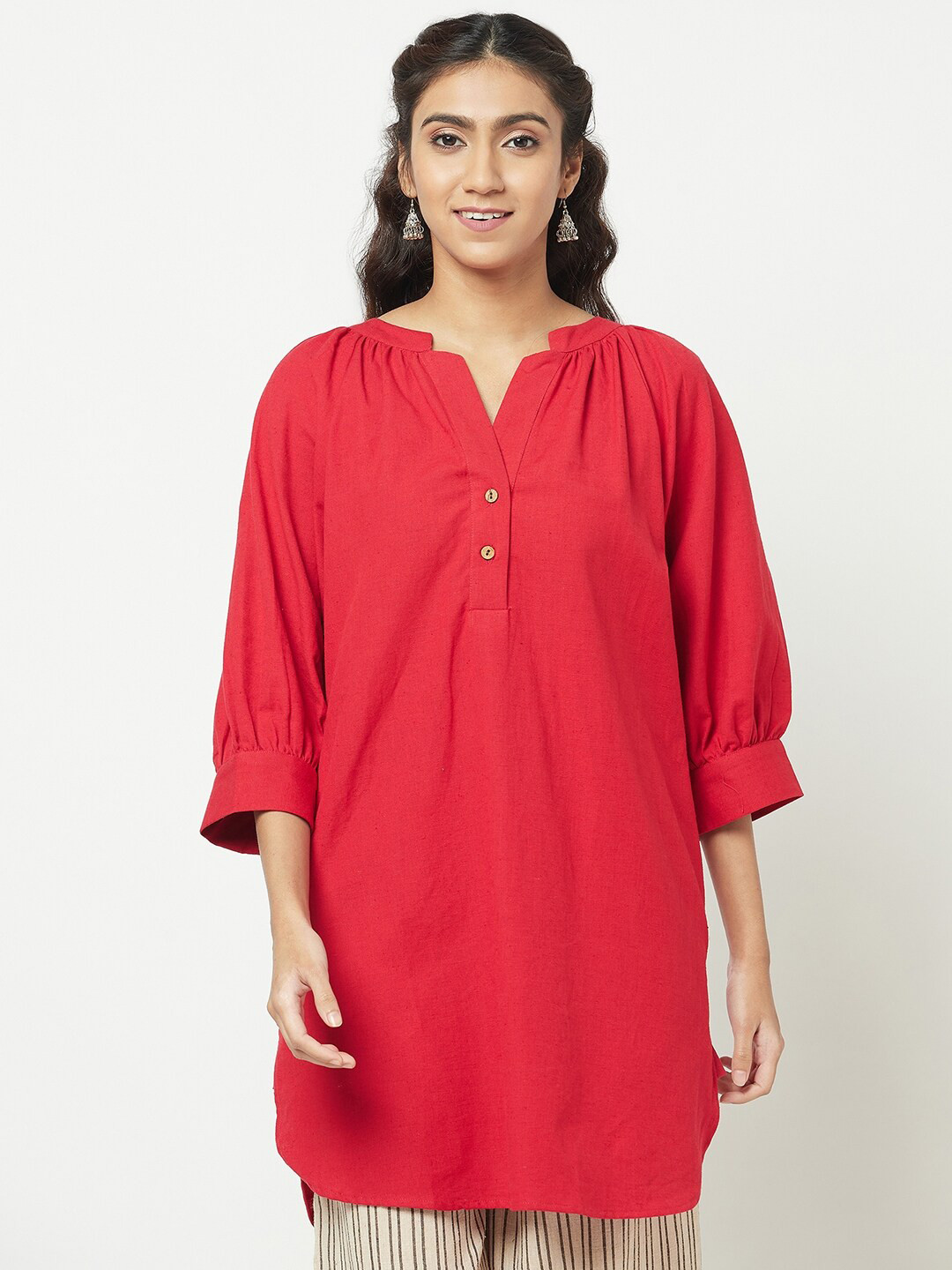 Buy Fabindia Red Mandarin Collar Tunic Tunics for Women 17391760 Myntra