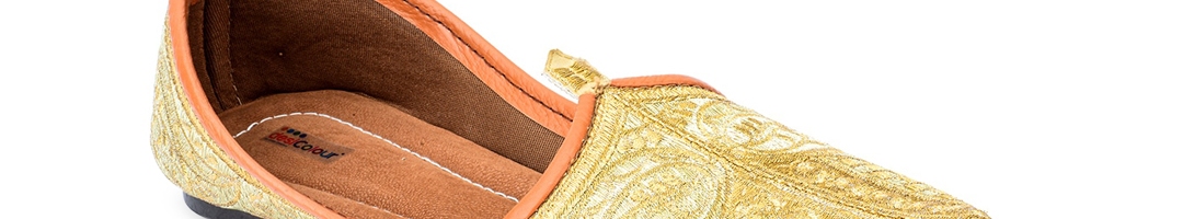 Buy DESI COLOUR Men Gold Toned Woven Design Mojaris - Casual Shoes for ...