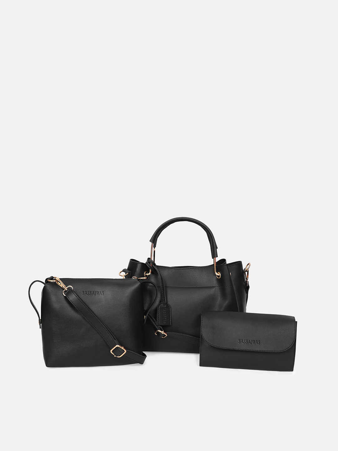 Buy SASSAFRAS Black PU Structured Shoulder Bag With Pouch Handbags