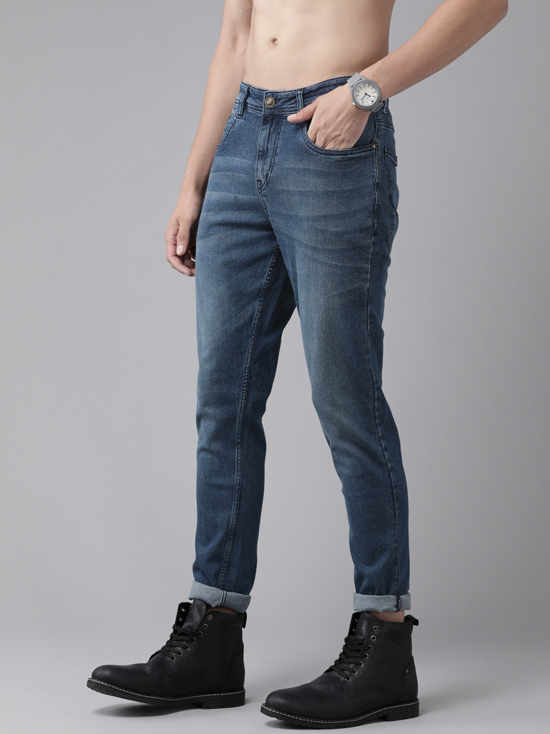 Buy Roadster Men Blue Solid Tapered Fit Light Fade Stretchable Jeans