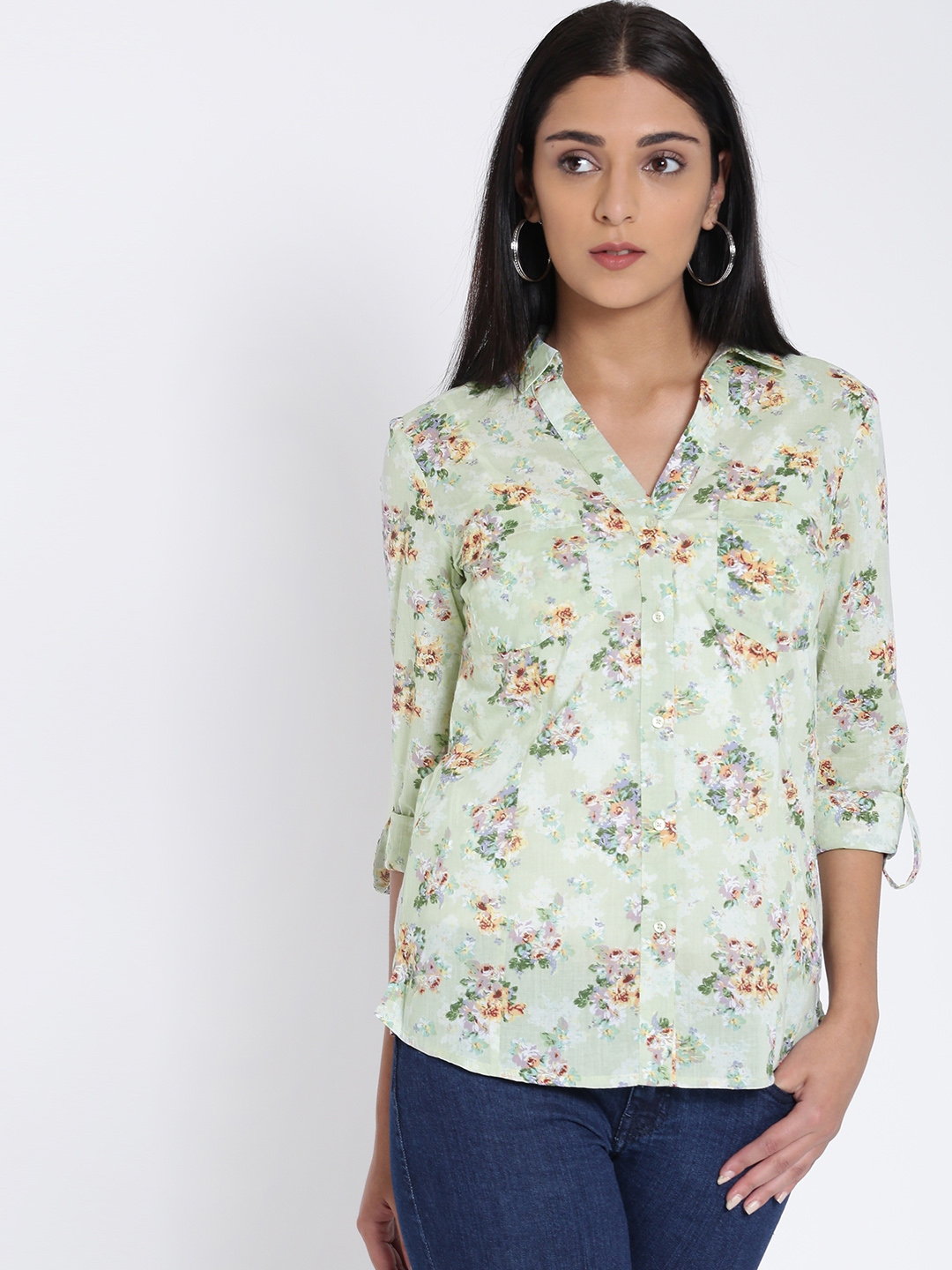 Buy MANGO Women Green Floral Print Casual Shirt - Shirts for Women ...